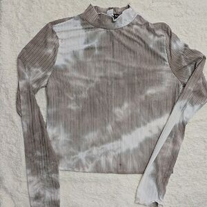 HYFVE Cream and Brown Ribbed Crop Top with Mandarin Collar